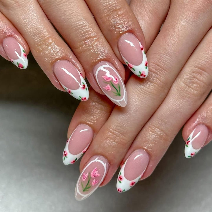 Artful Nail Extensions with Floral Design Stornfield