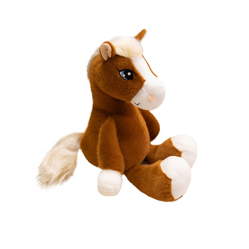 Plush Horse Cuddly Stuffed Pony with Fluffy Tail and Embroidered Face Stornfield