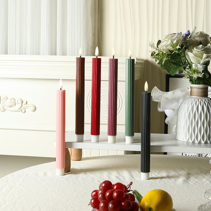 Tall Ribbed Taper Candle with Silicone Stabilizing Base