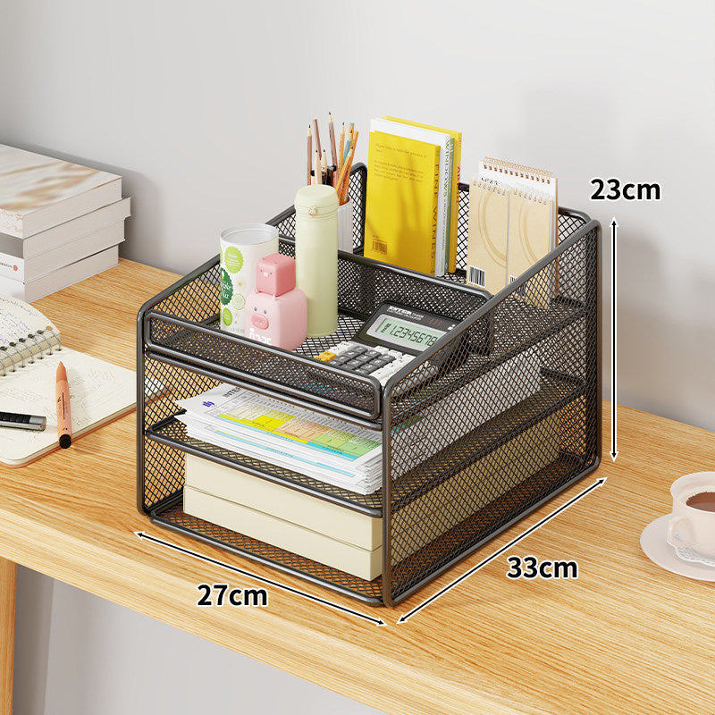 Mesh Two-Tier Desktop Document and Stationery Organizer