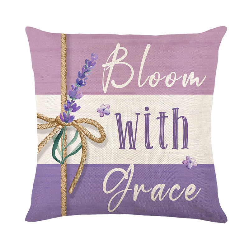 Decorative Floral Linen Throw Pillow Cover with Painted Bouquet Print