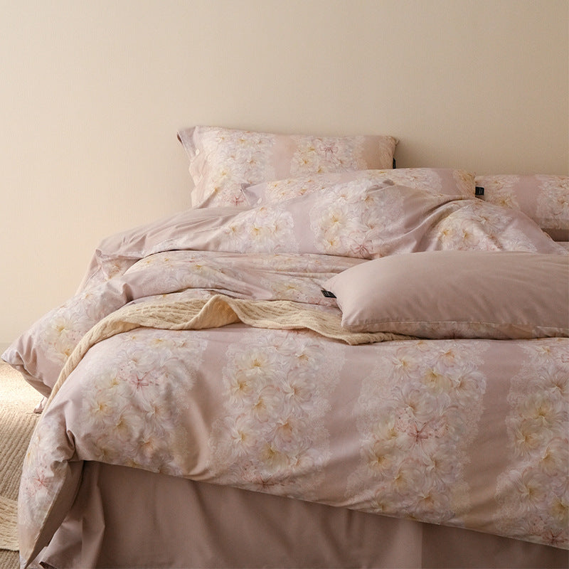 Floral Cotton Sateen Reversible Duvet Cover Set with Pillow Shams