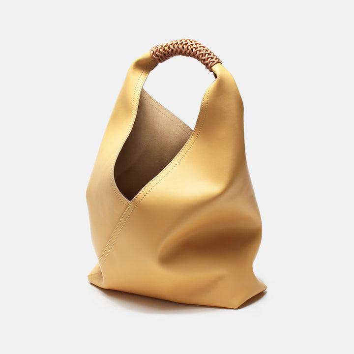 Sculptural Slouch Leather Hobo Tote with Braided Top Handle