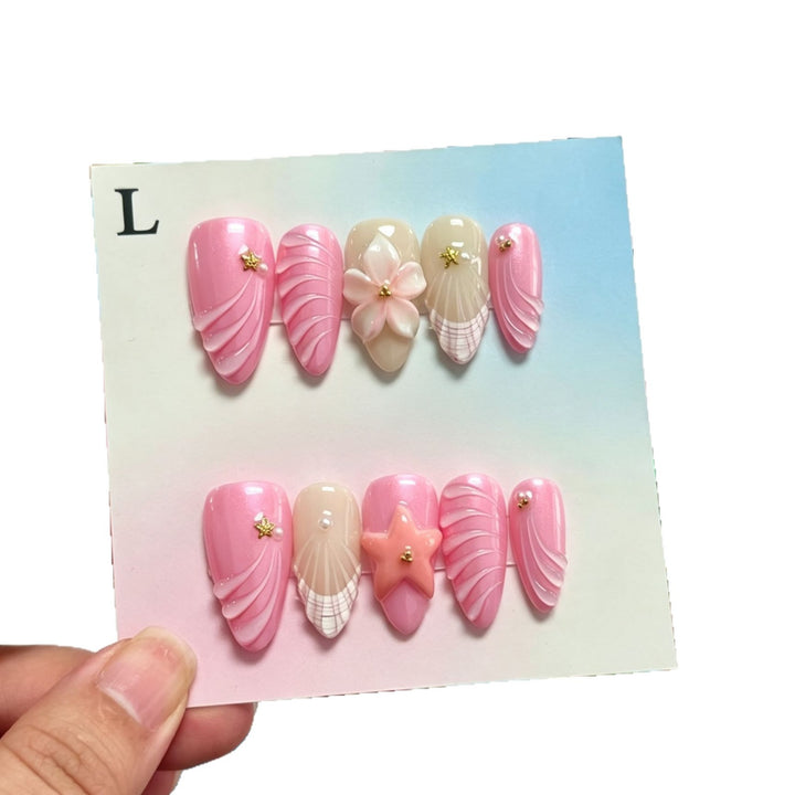 Decorative Press-On Nail Art Set with Floral Embellishments