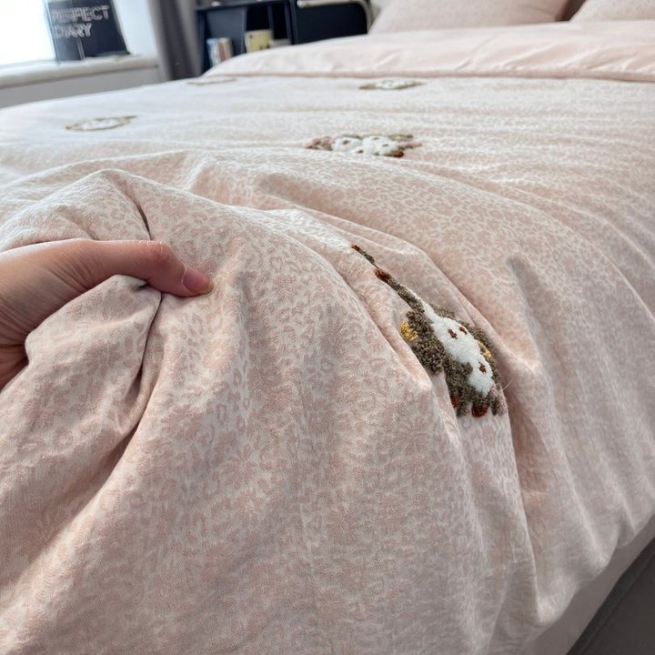 Embroidered Floral Cotton-Sateen Duvet Cover Set with Skirted Fitted Sheet and Matching Pillow Shams