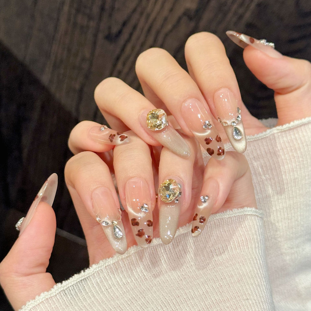 Decorative Press-On Nail Art Set with Rhinestone Accents