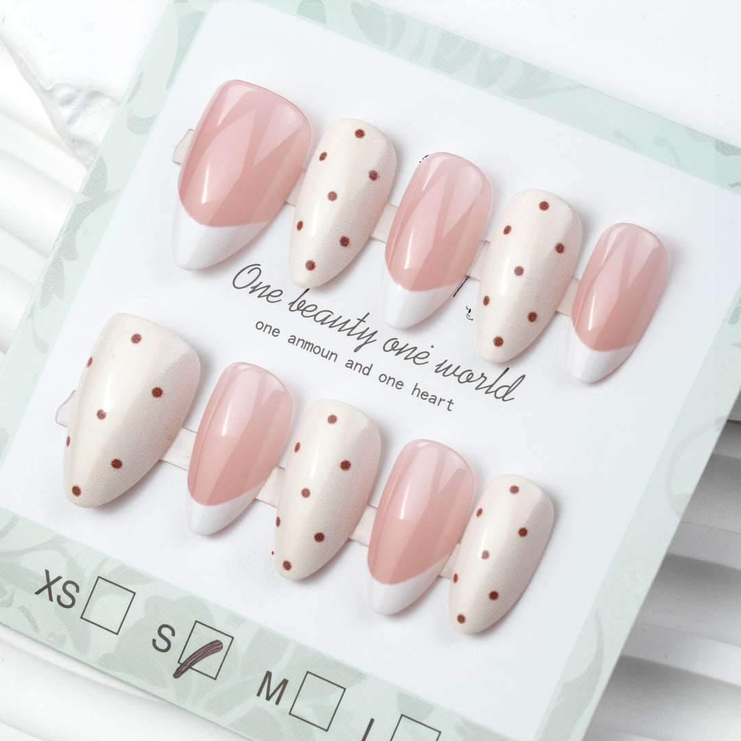 Elegant Press-On Nail Set with Polka Dot and French Tip Design Stornfield
