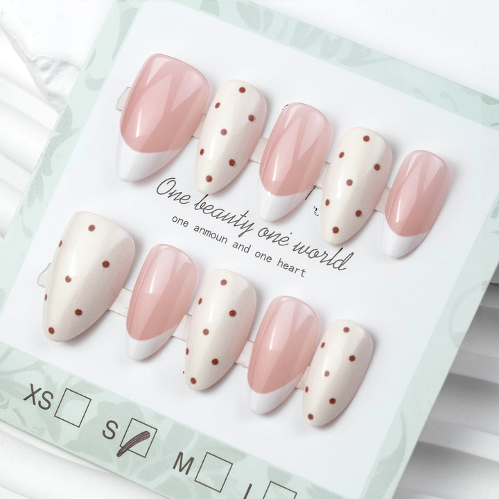 Elegant Press-On Nail Set with Polka Dot and French Tip Design Stornfield