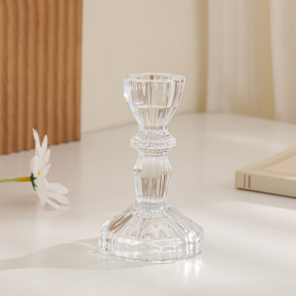 Crystal-cut Glass Candlestick Holder with Ribbed Stem Stornfield