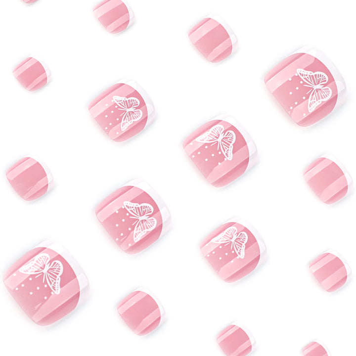 Artful toenail design with elegant butterfly motifs and French design Stornfield