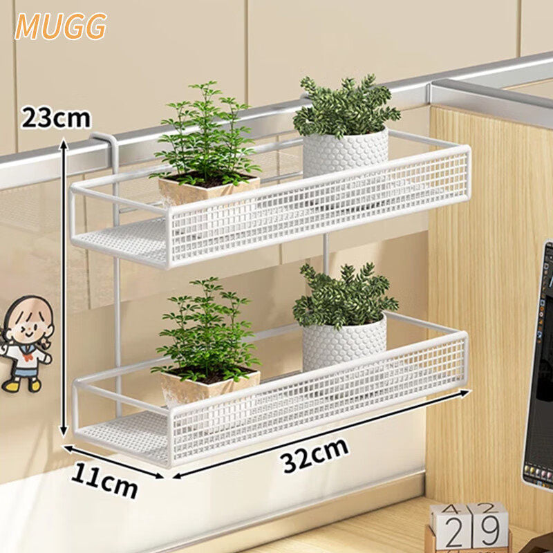 Over-Partition Mesh Hanging Shelf Organizer for Desk Cubicle with Metal Hooks