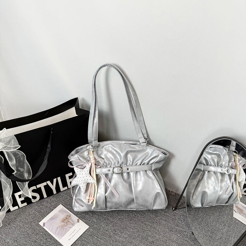 Stylish Soft Leather Handbag with Accessory