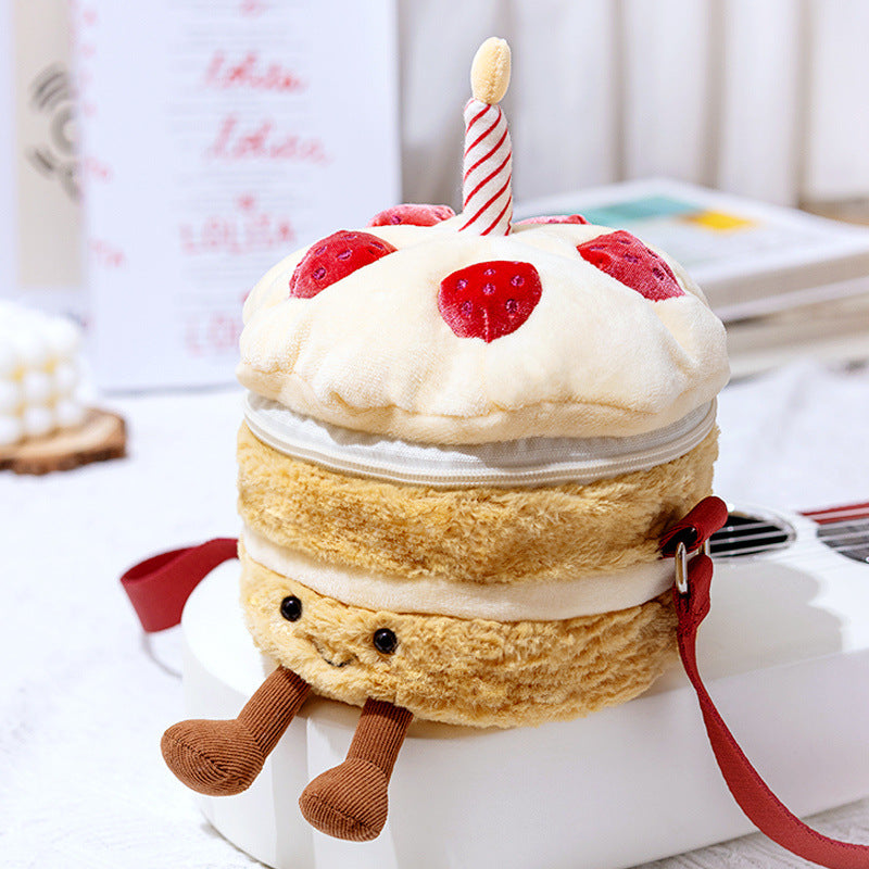 Plush Layered Cake Crossbody Bag with Strawberry Appliques & Candle Topper Stornfield