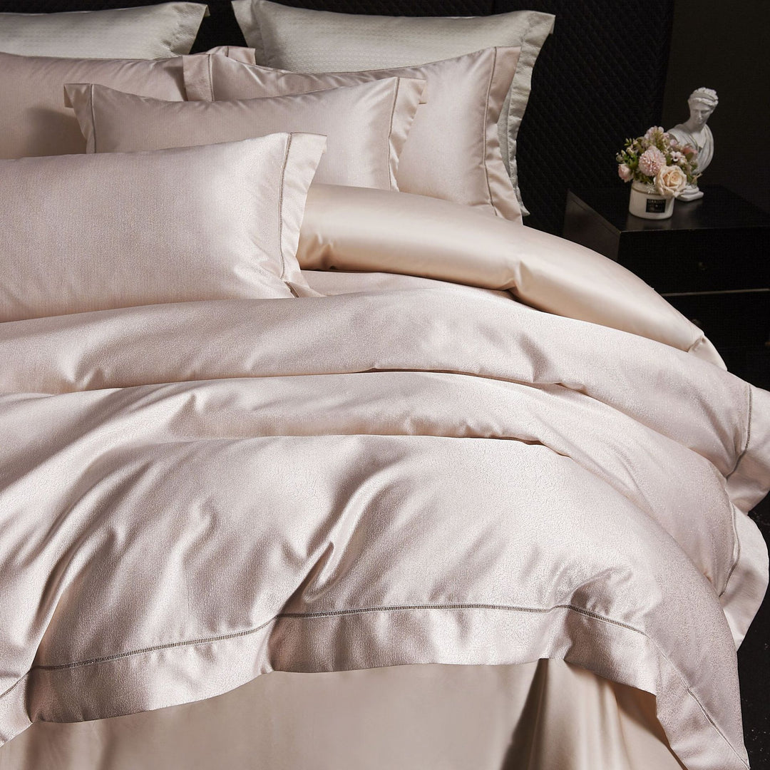 Satin-Feel Sateen Duvet Cover Set with Lace-Panel Lumbar Pillow