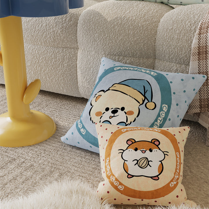 Plush Cartoon Animal Nursery Throw Pillow Cover with Velvet Texture and Concealed Zipper
