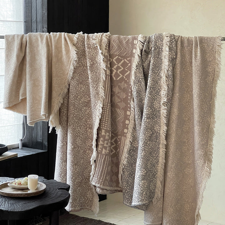 Fringed Jacquard Cotton-Blend Throw Blanket