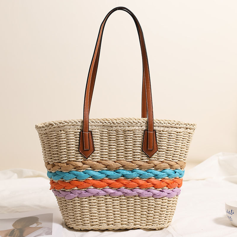 Curvy straw bag with colorful woven accents Stornfield