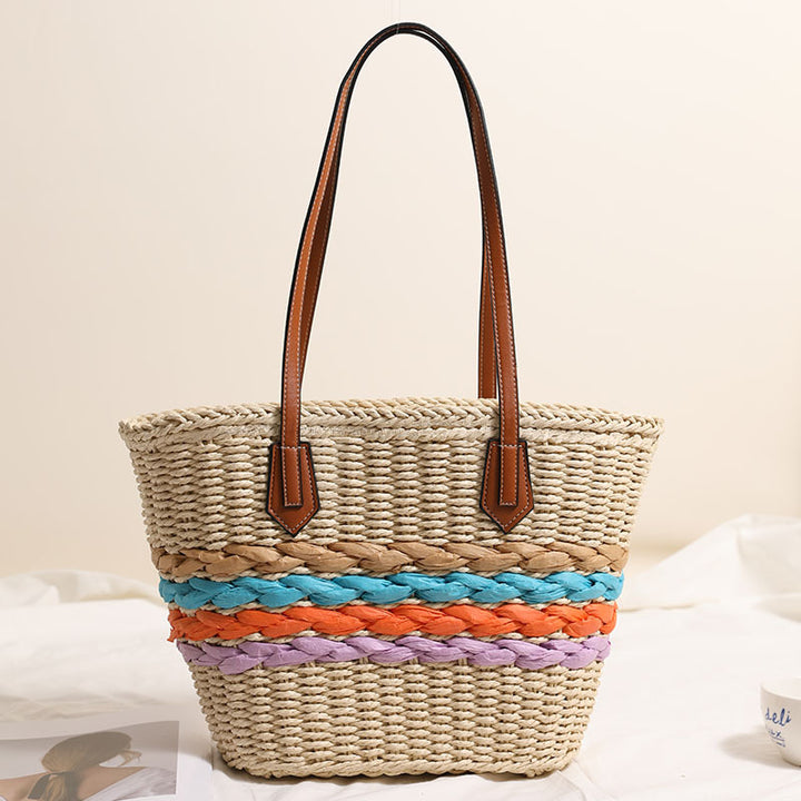Curvy straw bag with colorful woven accents Stornfield