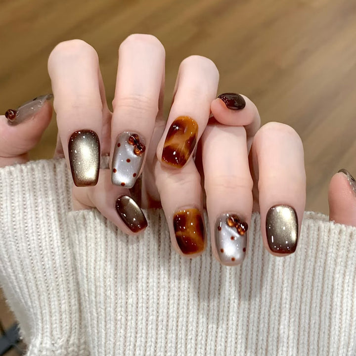 Artistic Glossy Press-On Nail Set with Embellishments Stornfield
