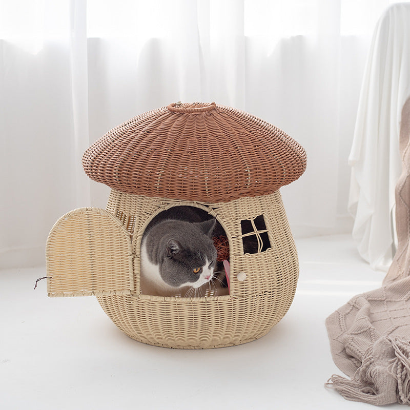 Playful cat basket in mushroom design Stornfield