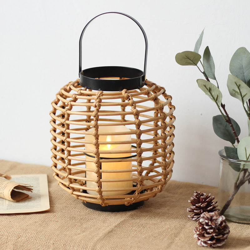 Decorative lantern made of braided rattan Stornfield