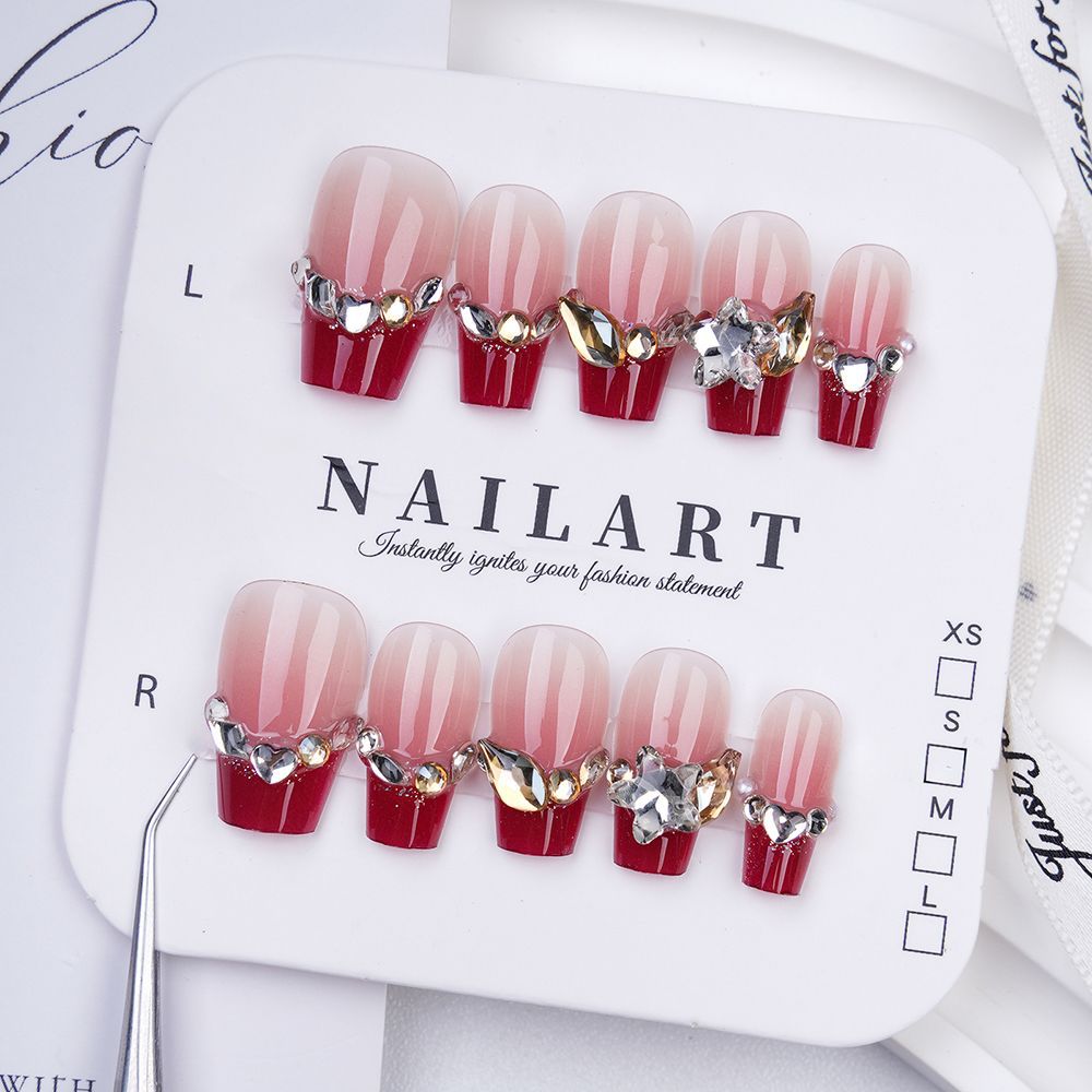 Elegant Press-On Nail Set with Gemstone Accents Stornfield