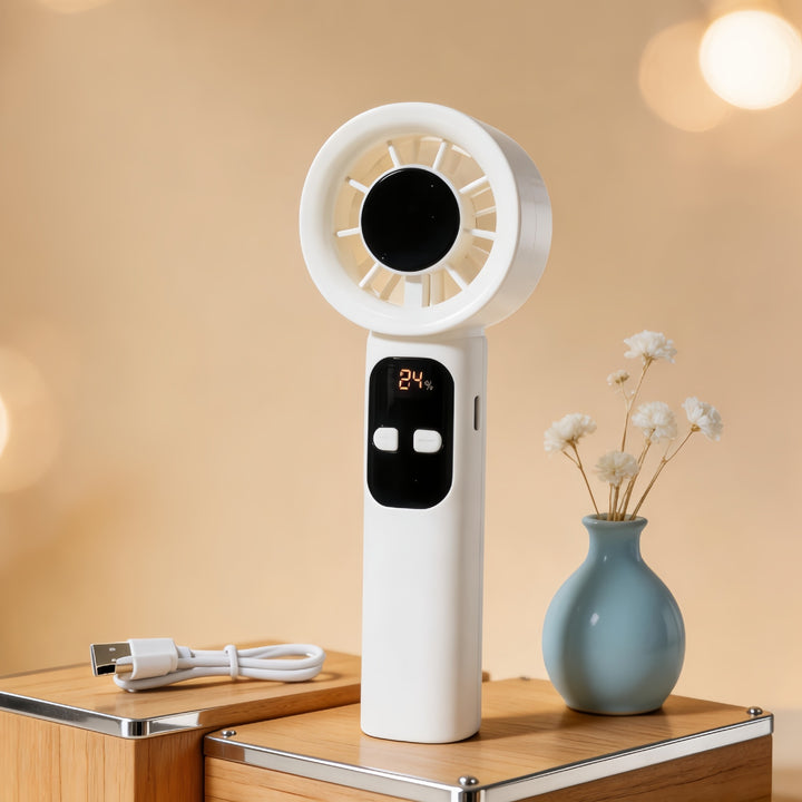 Ladies Portable Hand Fan with LCD Display and USB Connection Stornfield
