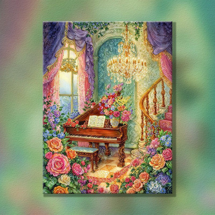Elegant Floral Piano Scene Wall Art Stornfield