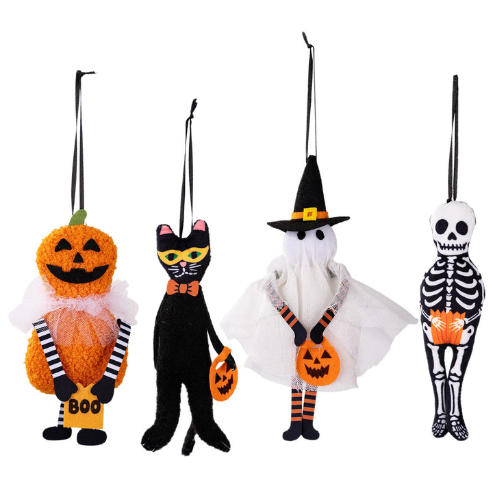 Halloween Hanging Decoration Plush Pumpkin with Tulle Collar and Ribbon Hanger