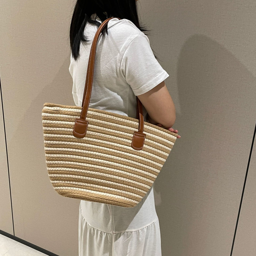 Trendy Basket Bag with Leather Handles Stornfield