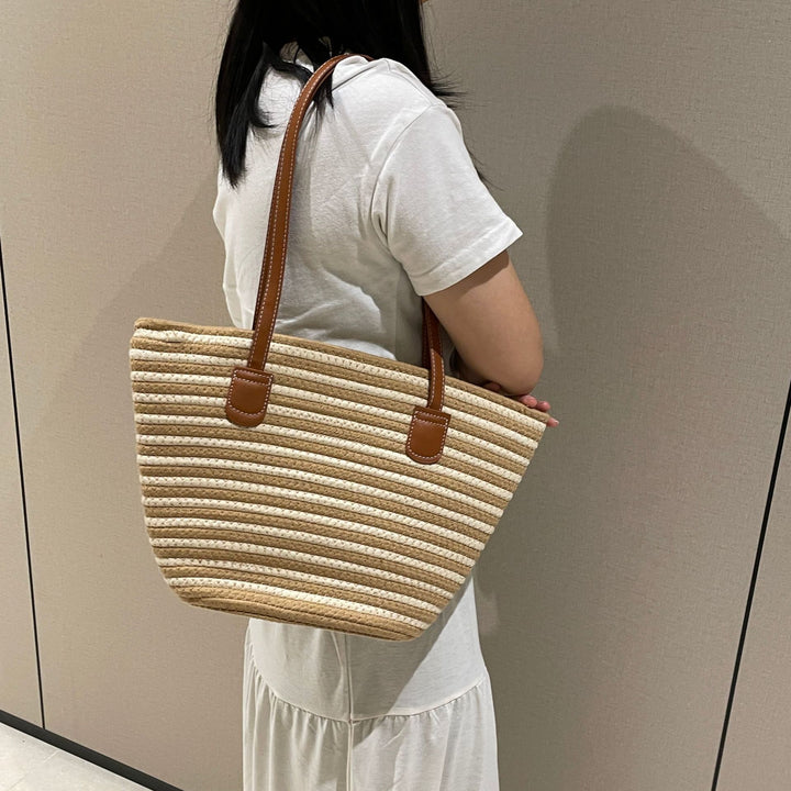 Elegant Woven Bag with Leather Handles Stornfield