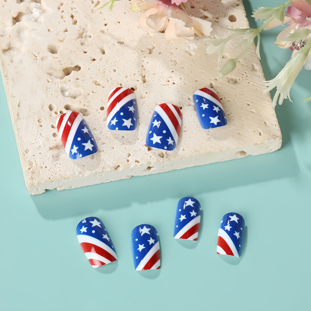 Artificial nails in patriotic stars and stripes design Stornfield