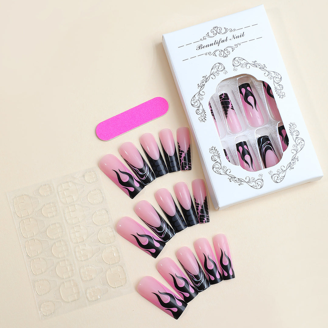 Artistic Press-On Nail Set with Flame Design Stornfield