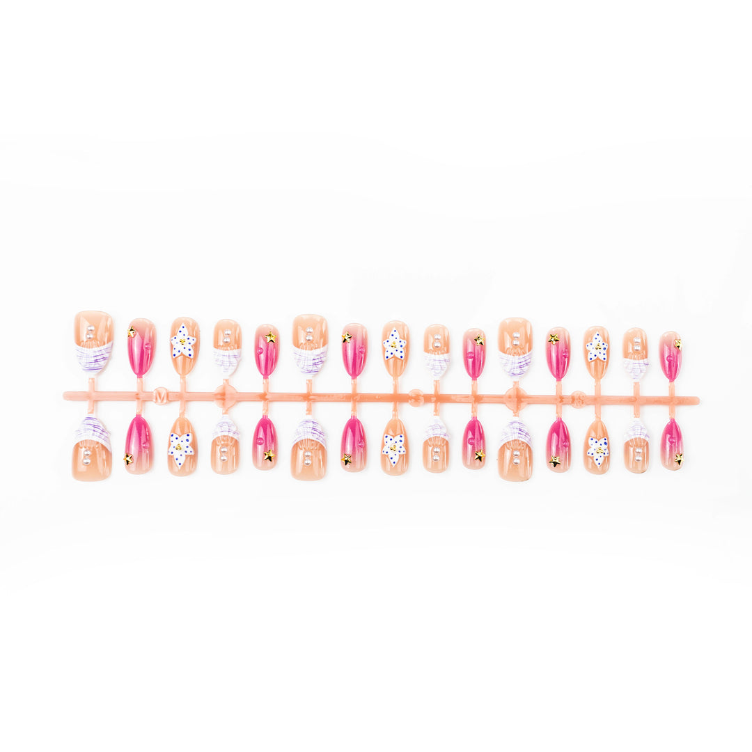 Decorative Press-On Nail Art Set with Floral and Star Accents Stornfield
