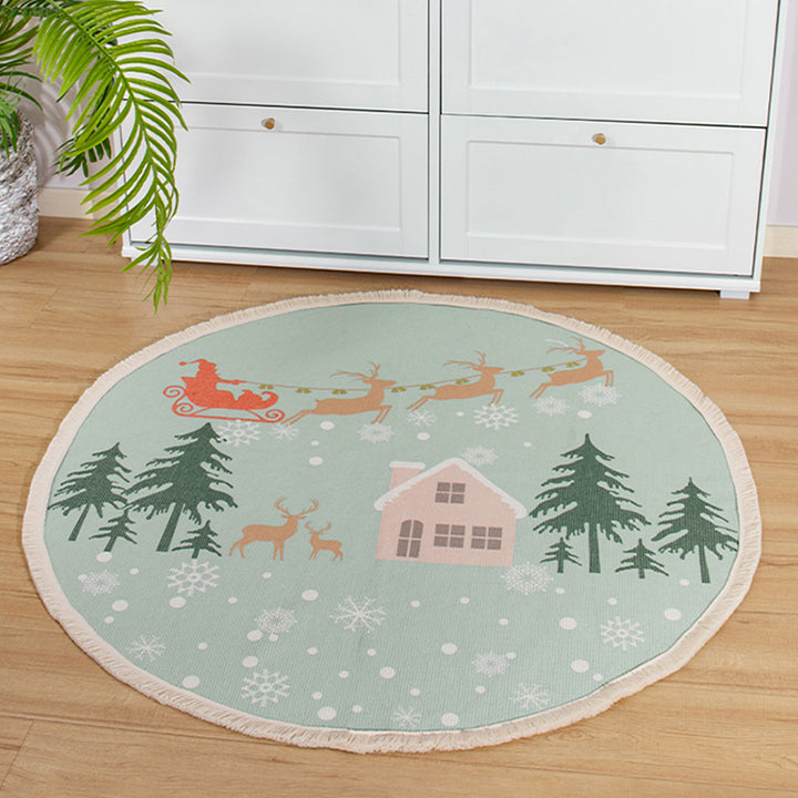 Beef Boho Cotton Rug with Mandala Print and Fringe Edge