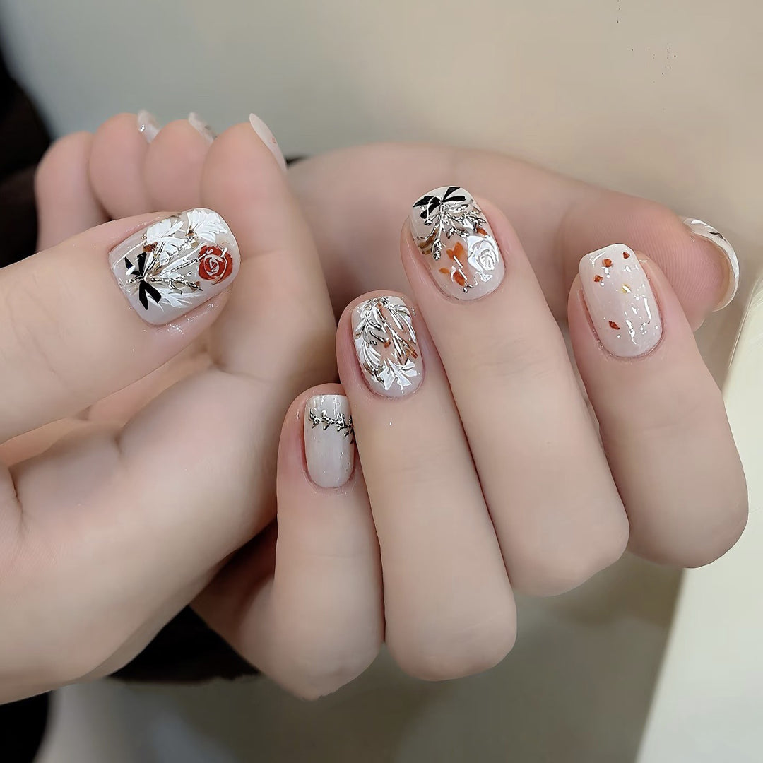 Floral Embellished Press-On Nail Set