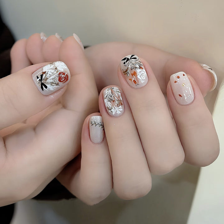Floral Embellished Press-On Nail Set