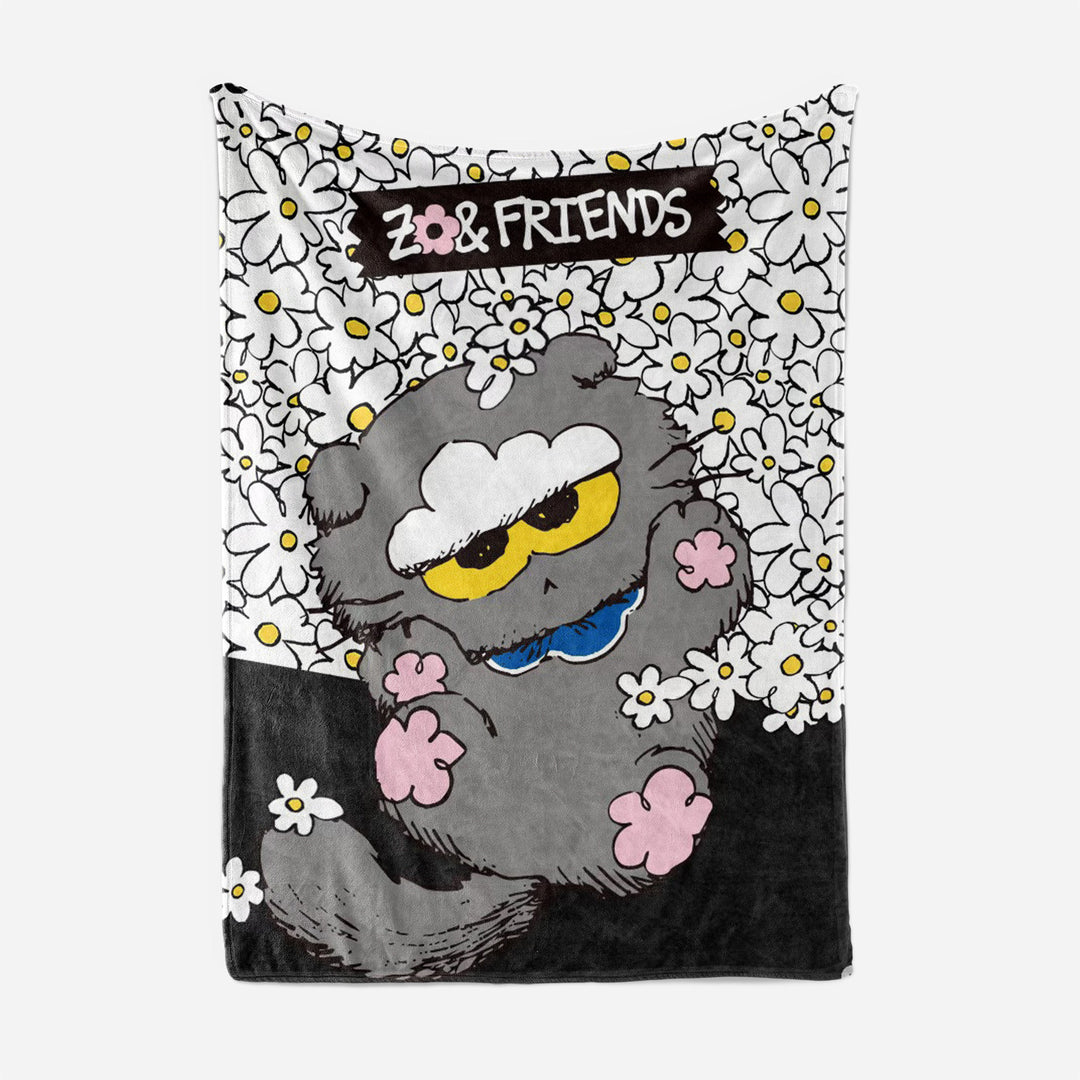Artistic Cartoon Cat-Themed Fleece Throw Blanket