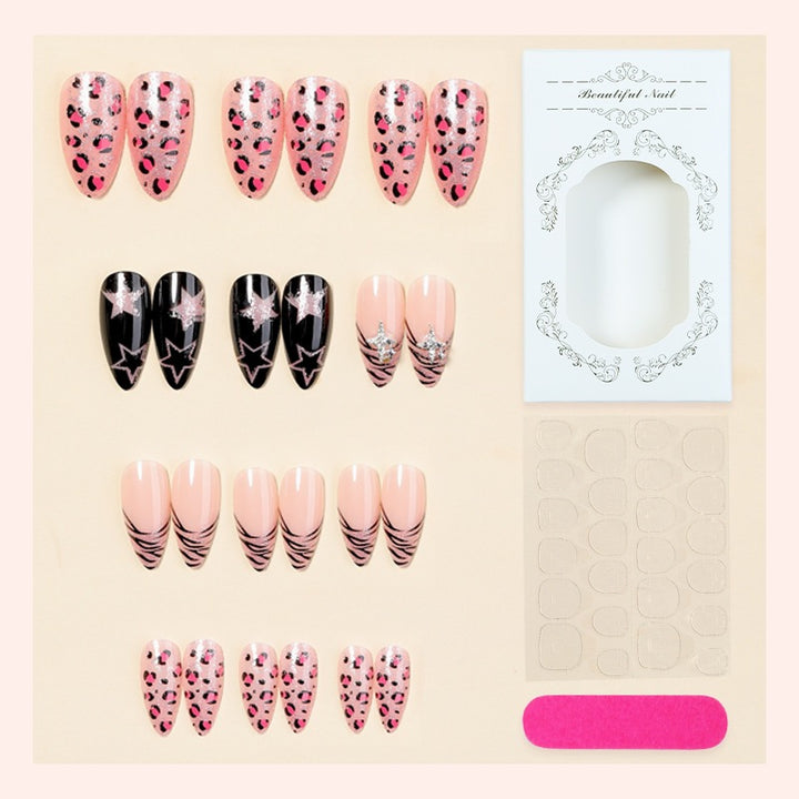 Creative nail art set with leopard and glitter accents Stornfield