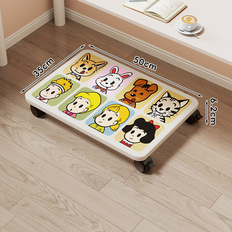 Low-Profile Wheeled Under-Bed Storage Tray with Cartoon Non-Slip Top
