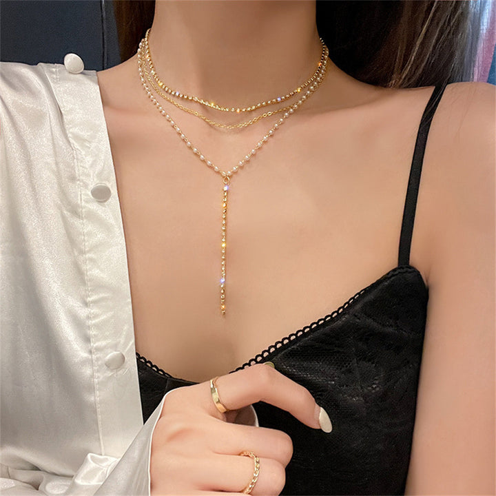 Layered Crystal and Pearl Necklace Stornfield