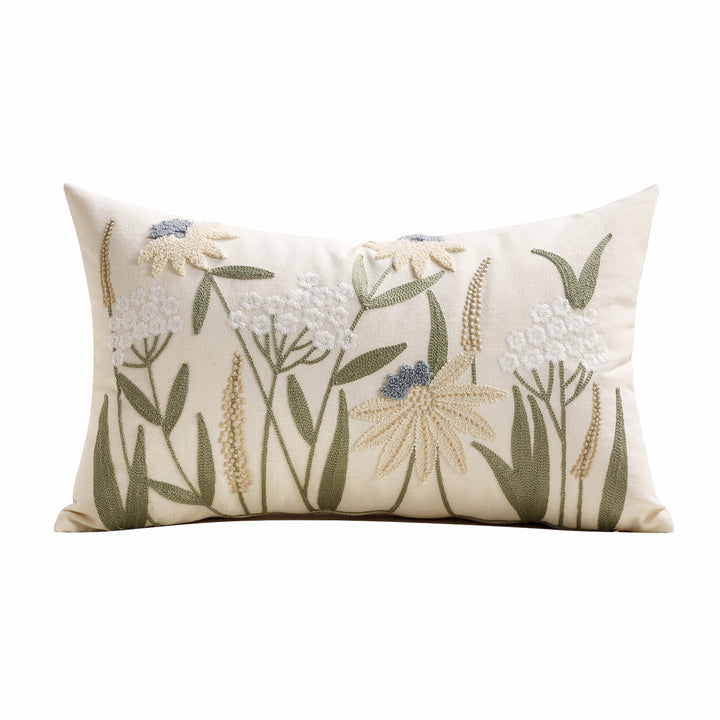 Embroidered Floral Lumbar Pillow Cover