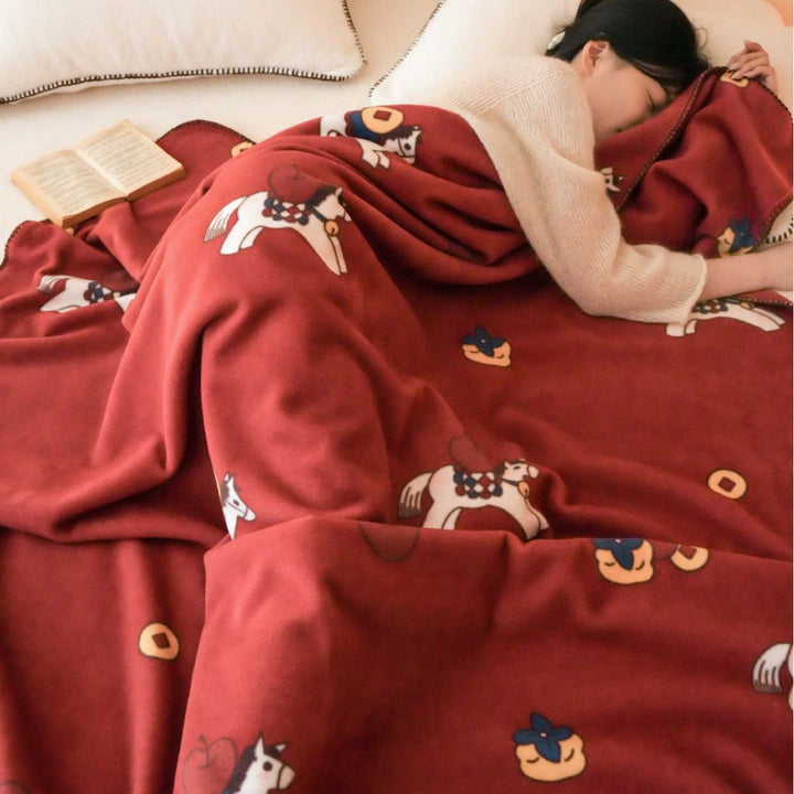 Plush Decorative Fleece Throw Blanket with Star-Pony Motif