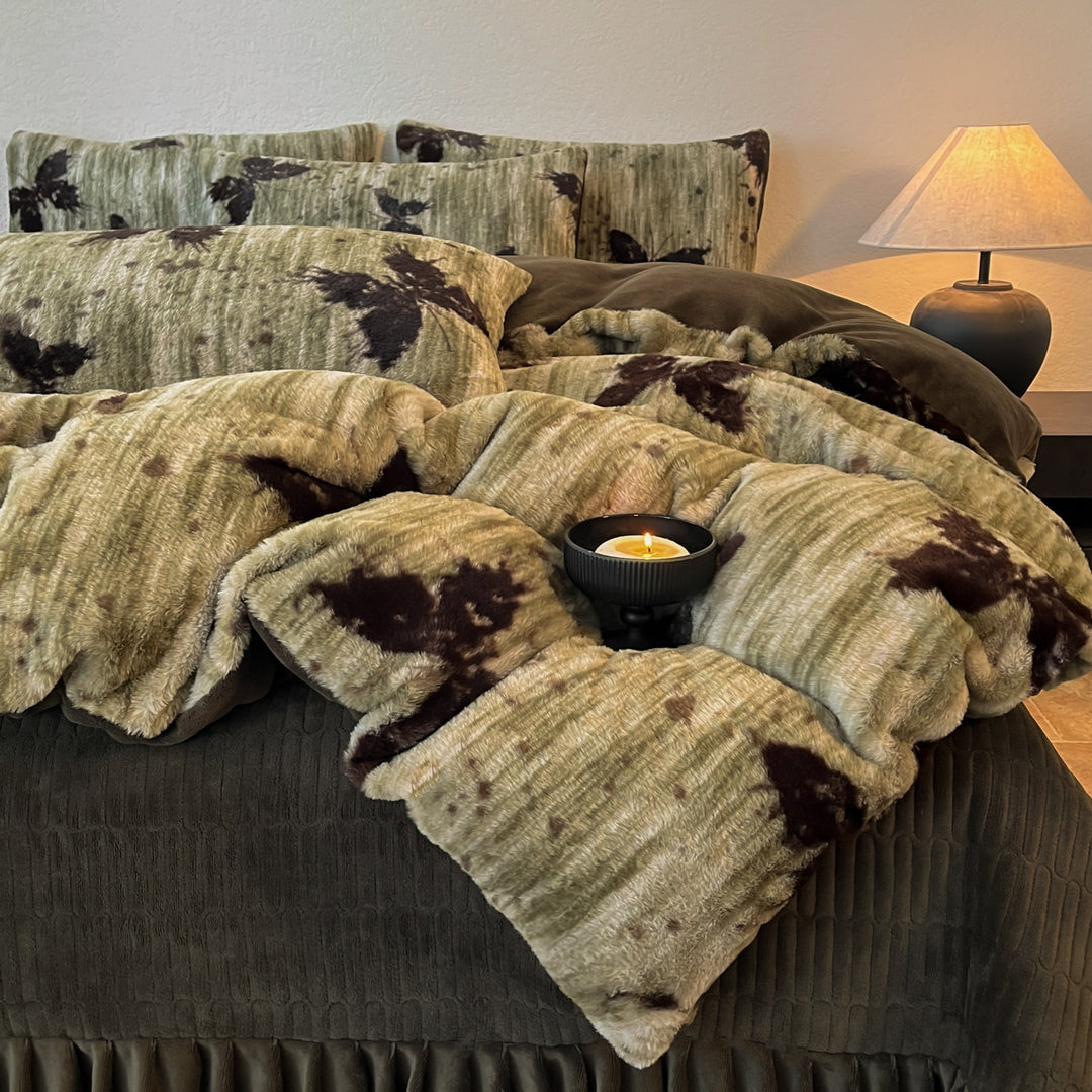 Plush Floral Flocked Reversible Duvet Comforter Set