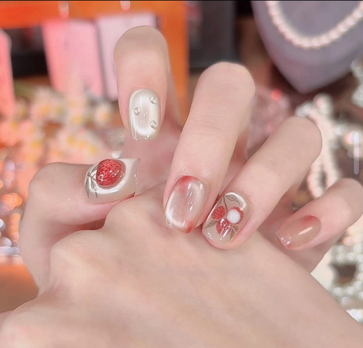 Artistic Press-On Nail Set with Floral and Heart Designs Stornfield