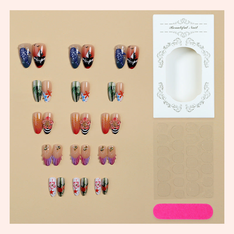 Creative acrylic nail set with maritime motifs Stornfield