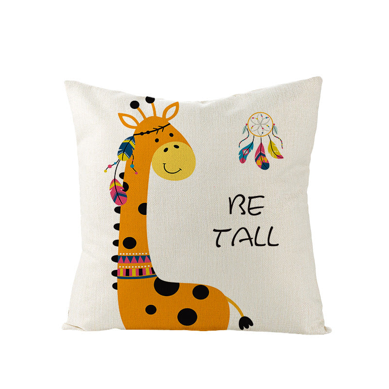 Decorative Throw Pillow Cover with Printed Giraffe Boho Nursery Design