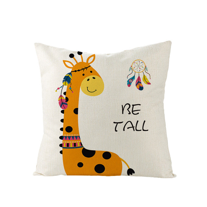 Decorative Throw Pillow Cover with Printed Giraffe Boho Nursery Design