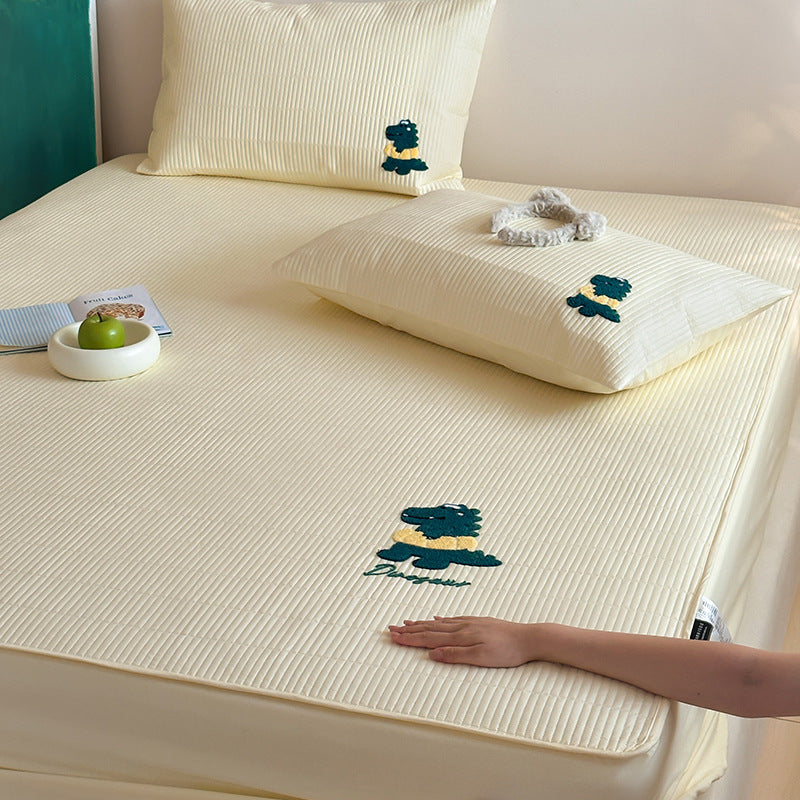 Quilted Fitted Mattress Topper with Embroidered Panda Motif