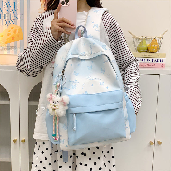 Butterfly Print Multi-Pocket Backpack